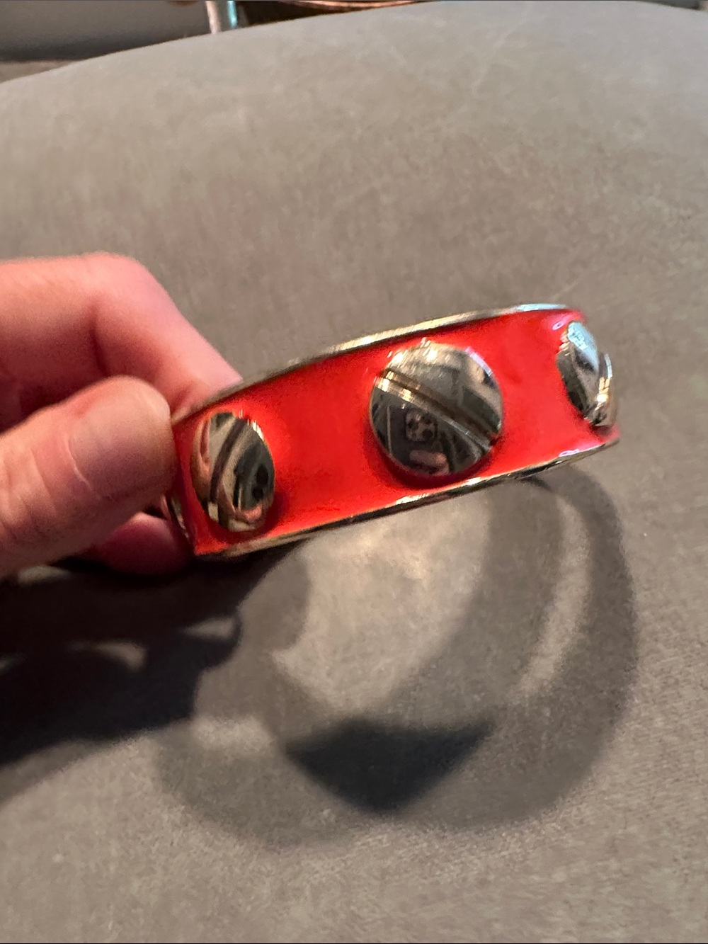 Gold-Tone Orange Enamel Hinged Bangle Bracelet